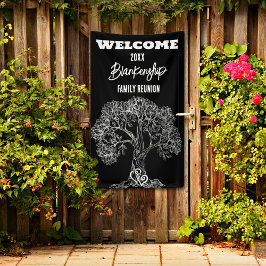 Familie Reunion Oude Witte Boom op Zwart Custom Spandoek