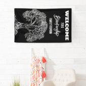 Familie Reunion Oude Witte Boom op Zwart Custom Spandoek (Insitu)