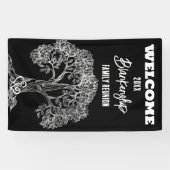 Familie Reunion Oude Witte Boom op Zwart Custom Spandoek (Horizontaal)