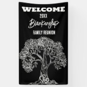 Familie Reunion Oude Witte Boom op Zwart Custom Spandoek (Verticaal)