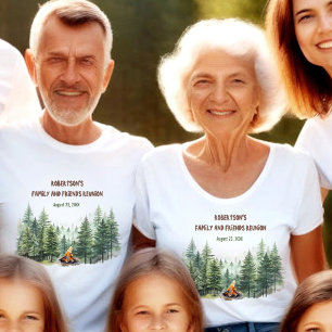 Familie Reunion Pine Wood Forest Kampvuur Naam T-shirt