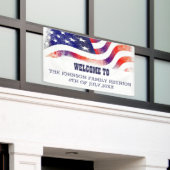 Familie reunion Red White en Blue American Flag  Spandoek (Buitenkant Gebouw)