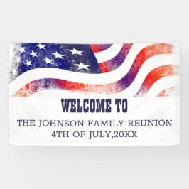 Familie reunion Red White en Blue American Flag  Spandoek
