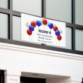 Familie Reunion Red White en Blue Balloon Spandoek (Buitenkant Gebouw)