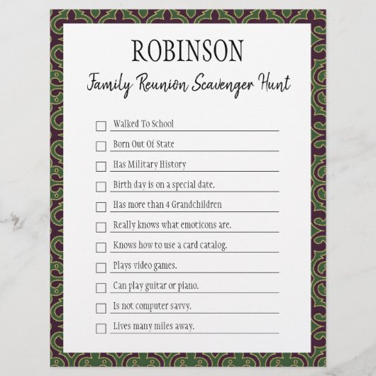 Familie reunion Scavenger Hunt Game I (Voorkant)