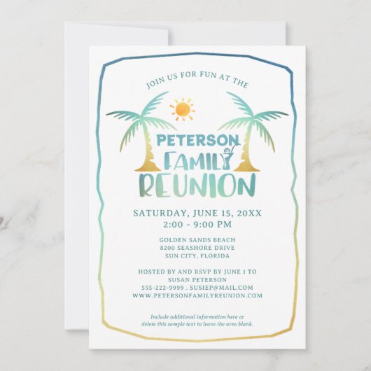 Familie Reunion Strand Palm Tree Tropical Kaart (Voorkant)