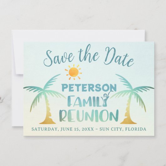 Familie Reunion Strand Palm Tree Tropical Save The Date (Voorkant)