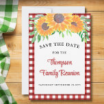Familie reunion Sunflower Save The Date<br><div class="desc">Plan je een familiereünie? Laat je familie de reüniedatum weten met deze charmante Save The Date-kaarten. Ze zijn versierd met waterverf zonnebloemen en gebladerte op een rode achtergrond. Gemakkelijk aan te passen. Originele Waterverf © Michele Davies.</div>