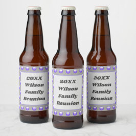 Familie reunion Vibrant Blue en Gray Polka Dots Bier Etiket