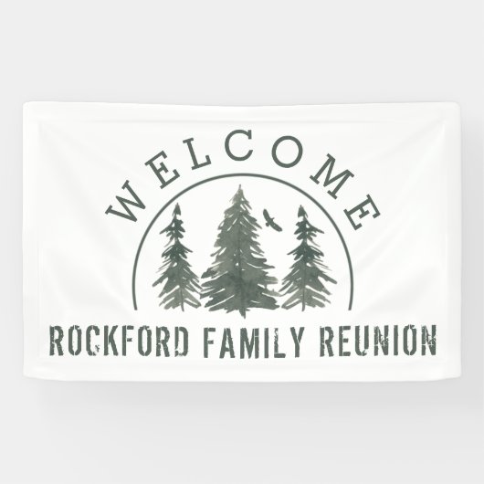 Familie Reunion Welkom Groene Bos dennenbomen Spandoek (Horizontaal)