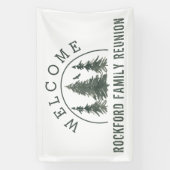 Familie Reunion Welkom Groene Bos dennenbomen Spandoek (Verticaal)