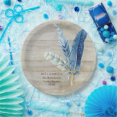 Familie reunion Wood Fence Board w Feather Papieren Bordje (Feest)