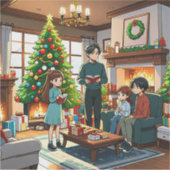 Familie rond de open haard met kerst - Sticker (Voorkant)