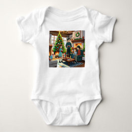 Familie rond de open haard met Kerstmis Romper