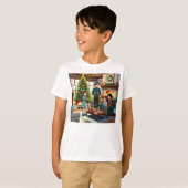 Familie rond de open haard met Kerstmis T-shirt (Voorkant volledig)