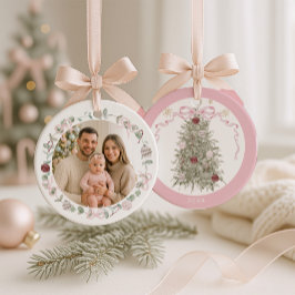 Familie Roze Kerst Foto Keramisch Ornament