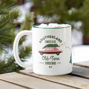 Familie Roze Vintage Auto Oude-tijd Kerstmis Tweekleurige Koffiemok