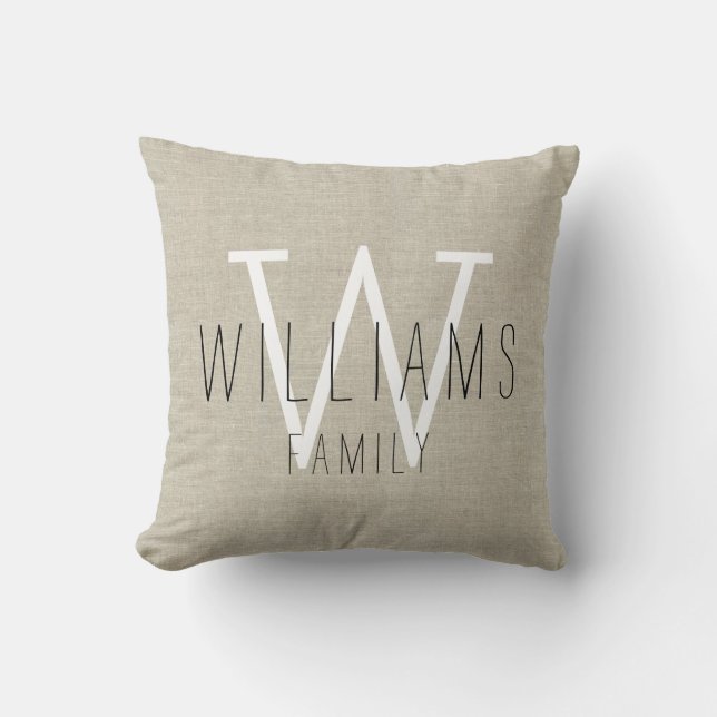 Familie Rustic Linen Monogrammed Sierkussen (Voorkant)