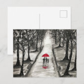 Familie Rustige rode paraplu zwart-wit Briefkaart (Voorkant / Achterkant)