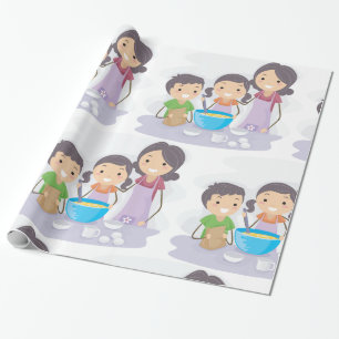 Familie Samen Bakken Moeder en Kinderen Koken Cadeaupapier