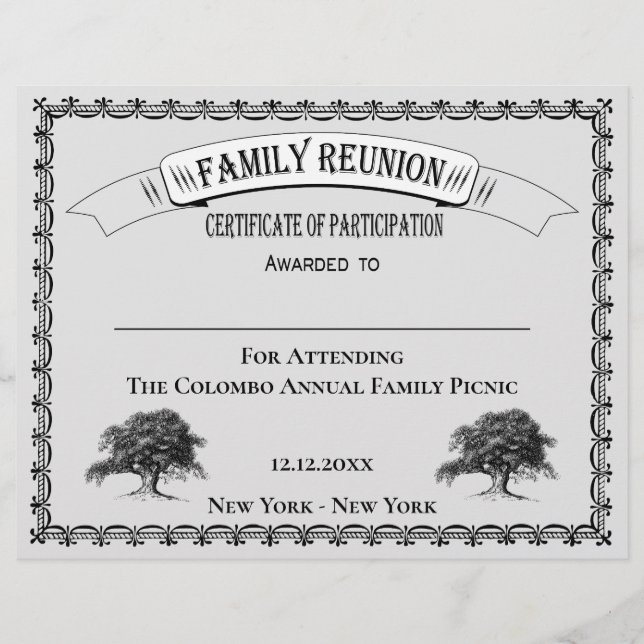 Familie Samenkomst Certificaat van Deelname Grijs (Voorkant)