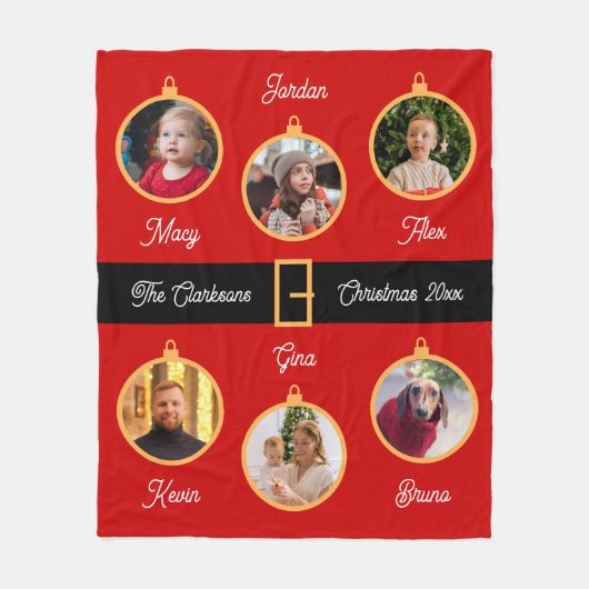 Familie Santa Belt Aangepaste foto's Vakantie Fleece Deken (Voorkant)