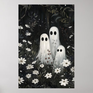 Familie schattige geesten in bloem bos print, gees poster