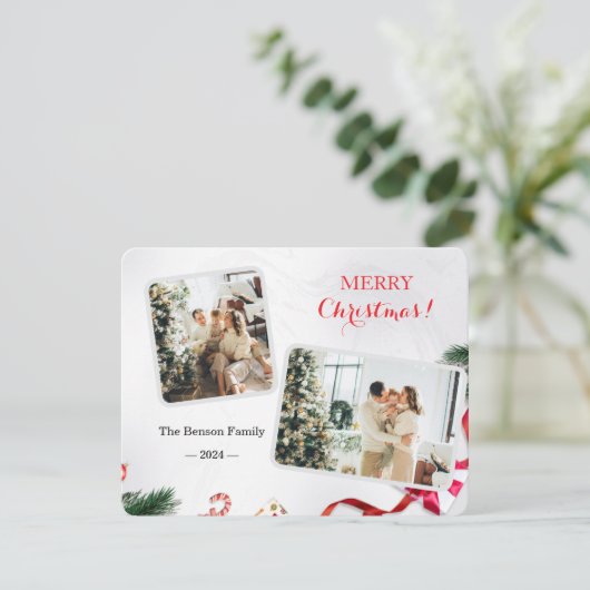 Familie Schattige Vrolijk Kerstfeest 2 Foto Feestdagenkaart (Staand voorkant)