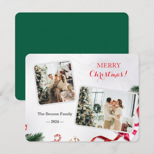 Familie Schattige Vrolijk Kerstfeest 2 Foto Feestdagenkaart (Voorkant / Achterkant)