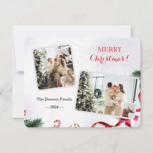 Familie Schattige Vrolijk Kerstfeest 2 Foto Feestdagenkaart (Voorkant)
