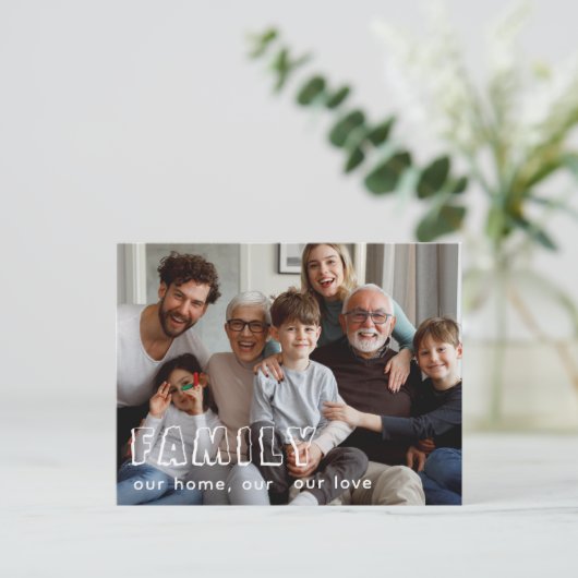 Familie Script Collage Chic  Briefkaart (Staand voorkant)