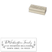 Familie Script & Hand-getrokken krans retour adres Rubberstempel (Gestempeld)