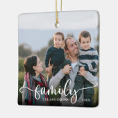 Familie Script Kalligrafie Foto Kerstmis Keramisch Ornament (Links)