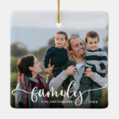 Familie Script Kalligrafie Foto Kerstmis Keramisch Ornament (Achterkant)