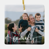 Familie Script Kalligrafie Foto Kerstmis Keramisch Ornament (Voorkant)