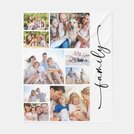 Familie Script Multi Photo Collage Fleece Deken (Voorkant)