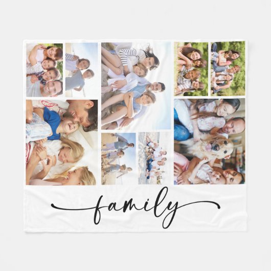 Familie Script Multi Photo Collage Fleece Deken (Voorkant (Horizontaal))