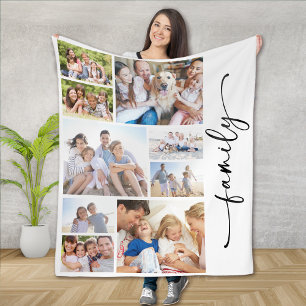 Familie Script Multi Photo Collage Fleece Deken