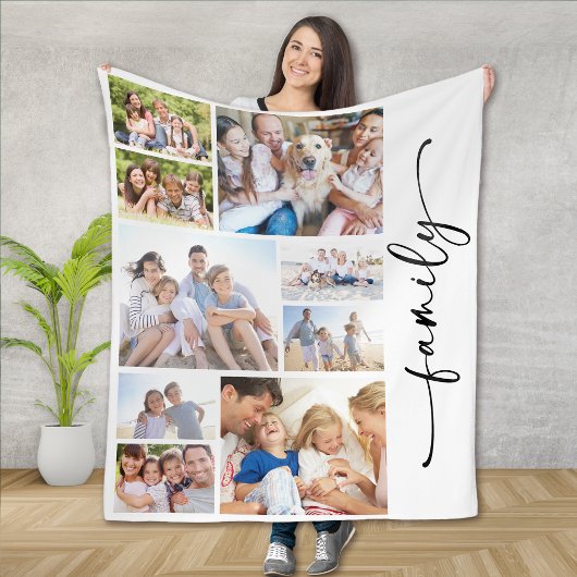 Familie Script Multi Photo Collage Fleece Deken