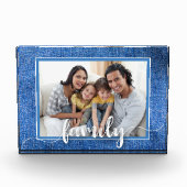 FAMILIE Script Overlay Denim Fotoblokken (Voorkant)