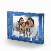 FAMILIE Script Overlay Denim Fotoblokken (Rechts)