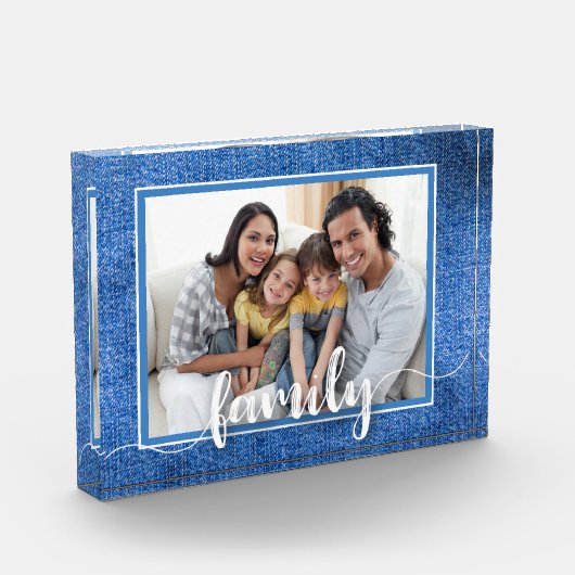 FAMILIE Script Overlay Denim Fotoblokken (Links)