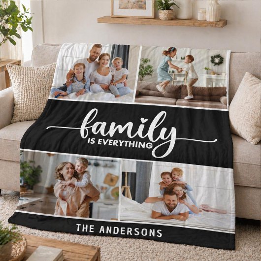 Familie Script Typografie Foto Collage Fleece Deken