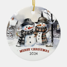 Familie Sneeuwman Gepersonaliseerde Kerst Ornament
