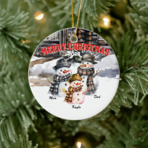 Familie Sneeuwman Gepersonaliseerde Kerst Ornament