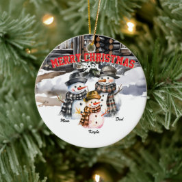 Familie Sneeuwman Gepersonaliseerde Kerst Ornament