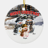 Familie Sneeuwman Gepersonaliseerde Kerst Ornament (Voorkant)