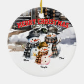 Familie Sneeuwman Gepersonaliseerde Kerst Ornament (Achterkant)
