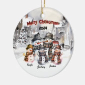 Familie Sneeuwman Gepersonaliseerde Kerst Ornament (Links)