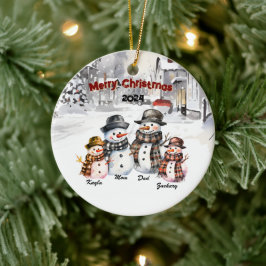 Familie Sneeuwman Gepersonaliseerde Kerst Ornament
